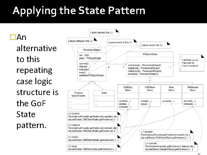 Applying the State Pattern �An alternative to this repeating case logic structure is the