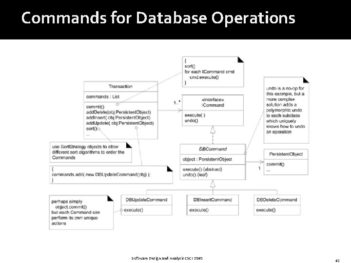 Commands for Database Operations Software Design and Analysis CSCI 2040 42 