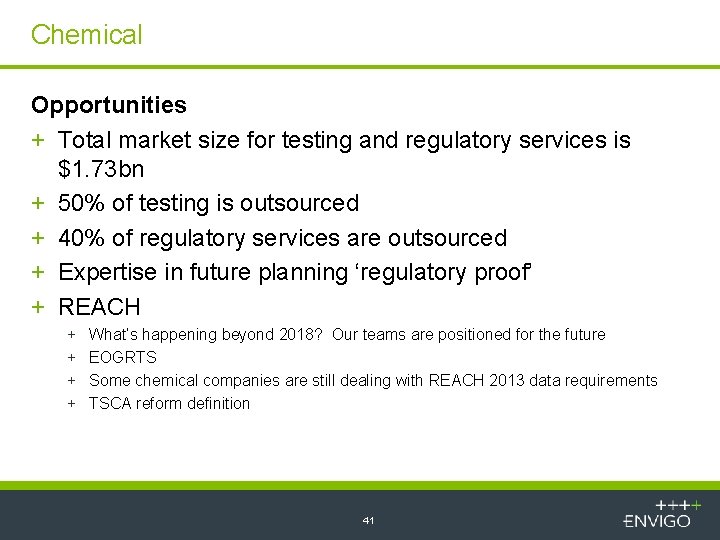 Chemical Opportunities + Total market size for testing and regulatory services is $1. 73
