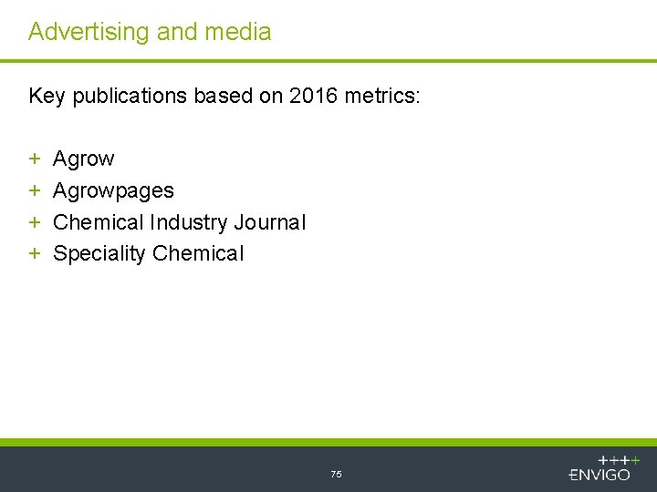 Advertising and media Key publications based on 2016 metrics: + + Agrowpages Chemical Industry