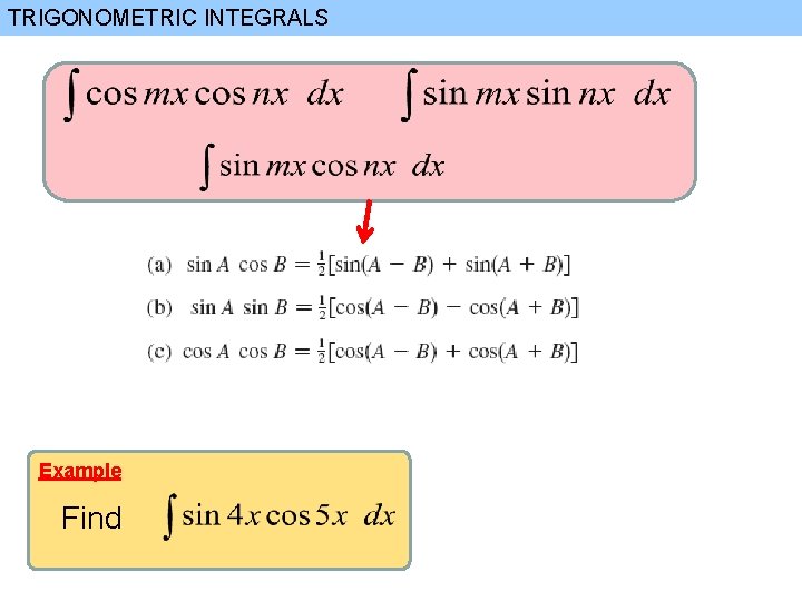 TRIGONOMETRIC INTEGRALS Example Find 