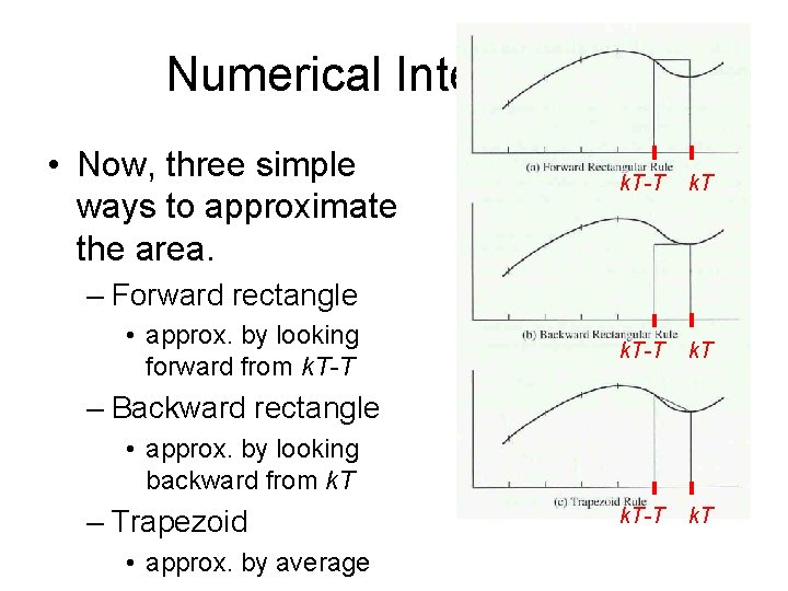 Numerical Integration • Now, three simple ways to approximate the area. k. T-T k.