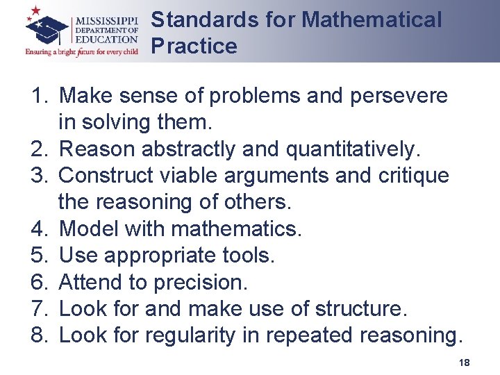 Standards for Mathematical Practice 1. Make sense of problems and persevere in solving them.