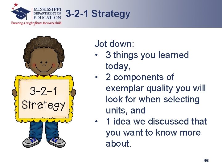 3 -2 -1 Strategy Jot down: • 3 things you learned today, • 2