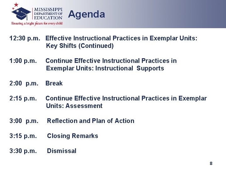 Agenda 12: 30 p. m. Effective Instructional Practices in Exemplar Units: Key Shifts (Continued)