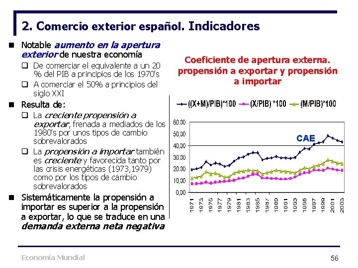2. Comercio exterior español. Indicadores n Notable aumento en la apertura exterior de nuestra 2. Comercio exterior español. Indicadores n Notable aumento en la apertura exterior de nuestra