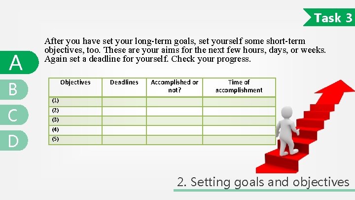 Task 3 A B C D After you have set your long-term goals, set