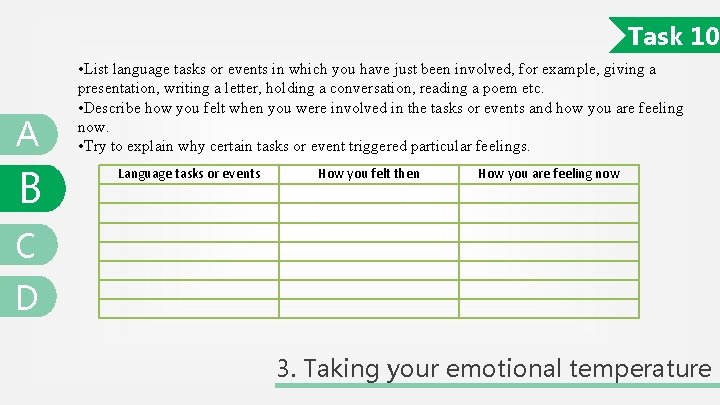 Task 10 A B • List language tasks or events in which you have
