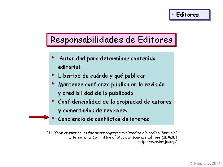  • Editores… Responsabilidades de Editores • • • Autoridad para determinar contenido editorial