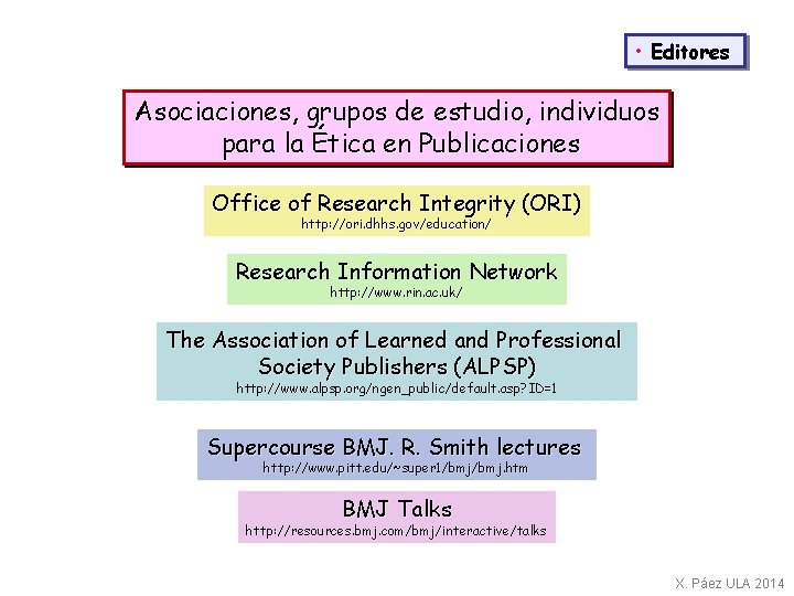  • Editores Asociaciones, grupos de estudio, individuos para la Ética en Publicaciones Office
