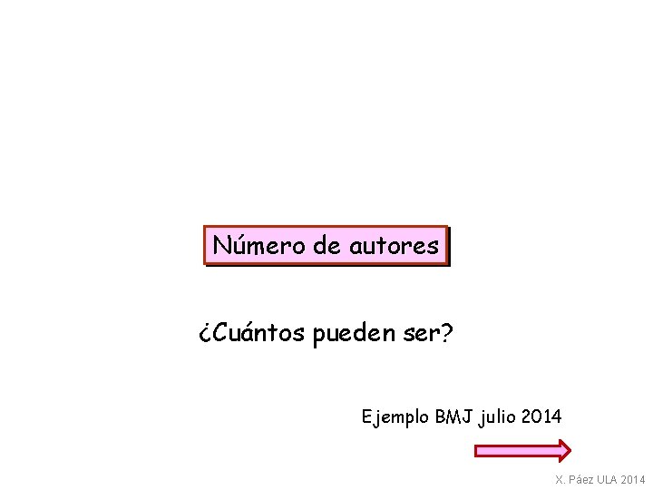 Número de autores ¿Cuántos pueden ser? Ejemplo BMJ julio 2014 X. Páez ULA 2014