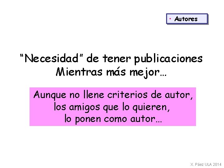  • Autores “Necesidad” de tener publicaciones Mientras más mejor… Aunque no llene criterios