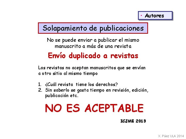  • Autores Solapamiento de publicaciones No se puede enviar a publicar el mismo