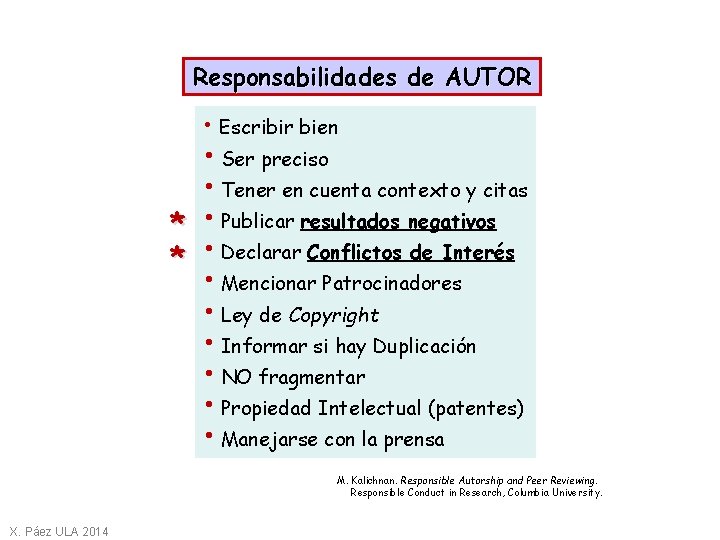 Responsabilidades de AUTOR • Escribir bien • Ser preciso • Tener en cuenta contexto