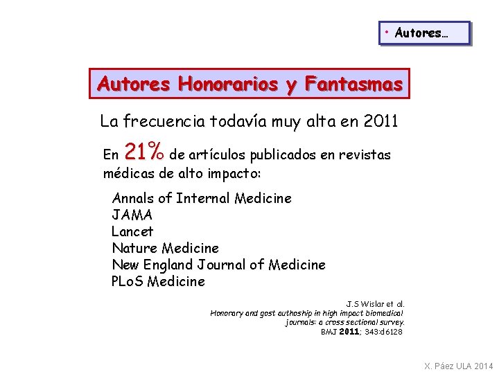  • Autores… Autores Honorarios y Fantasmas La frecuencia todavía muy alta en 2011