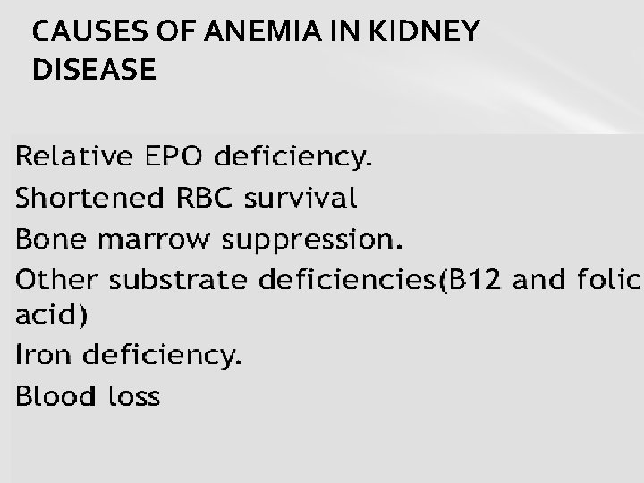 CAUSES OF ANEMIA IN KIDNEY DISEASE 