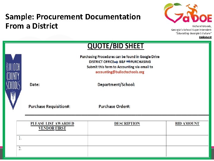 Sample: Procurement Documentation From a District 05. 04. 18 Richard Woods, Georgia’s School Superintendent