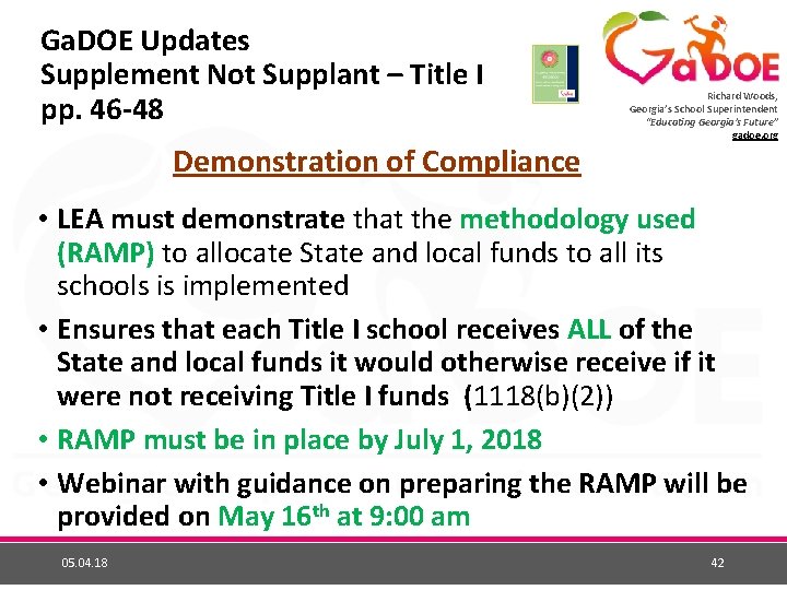 Ga. DOE Updates Supplement Not Supplant – Title I pp. 46 -48 Demonstration of