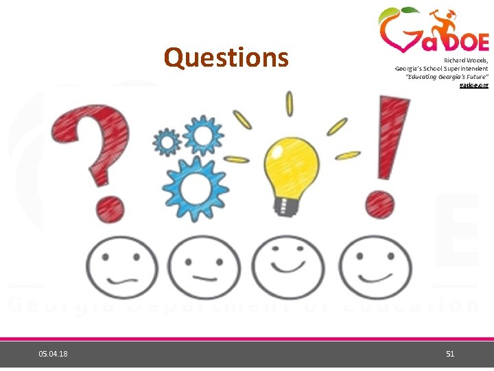 Questions 05. 04. 18 Richard Woods, Georgia’s School Superintendent “Educating Georgia’s Future” gadoe. org