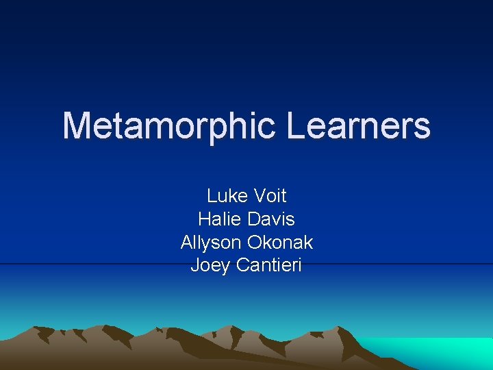 Metamorphic Learners Luke Voit Halie Davis Allyson Okonak Joey Cantieri 