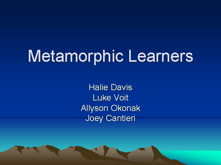 Metamorphic Learners Halie Davis Luke Voit Allyson Okonak Joey Cantieri 