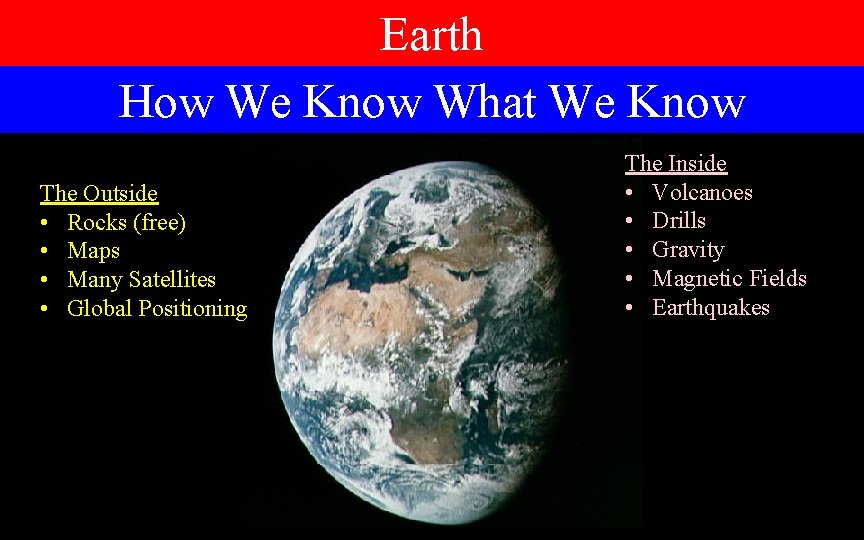 Earth How We Know What We Know The Outside • Rocks (free) • Maps