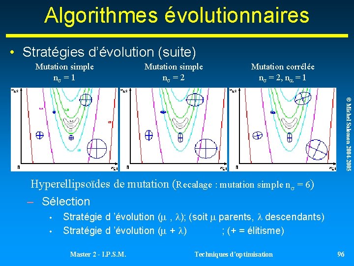 Algorithmes évolutionnaires • Stratégies d’évolution (suite) Mutation simple n = 1 Mutation simple n Algorithmes évolutionnaires • Stratégies d’évolution (suite) Mutation simple n = 1 Mutation simple n