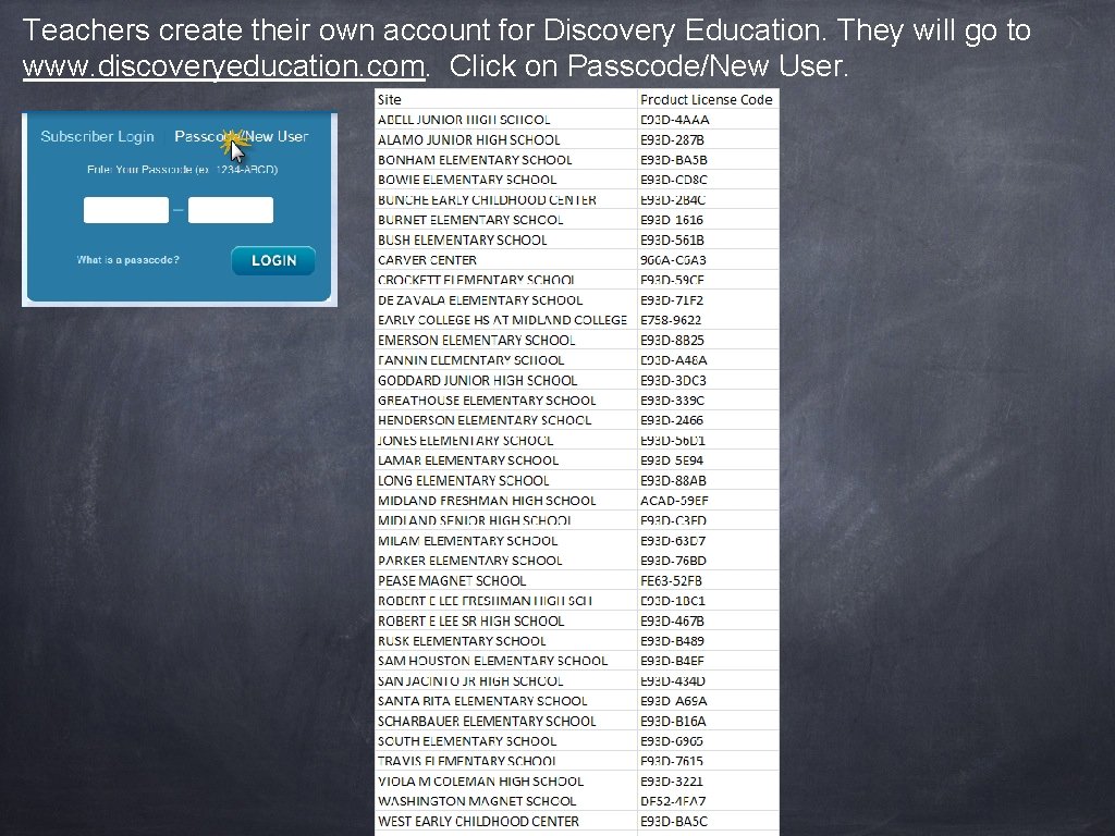 Teachers create their own account for Discovery Education. They will go to www. discoveryeducation.