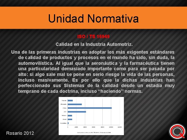 Unidad Normativa ISO / TS 16949 Calidad en la Industria Automotriz. Una de las