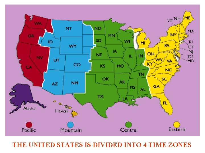 THE UNITED STATES IS DIVIDED INTO 4 TIME ZONES 