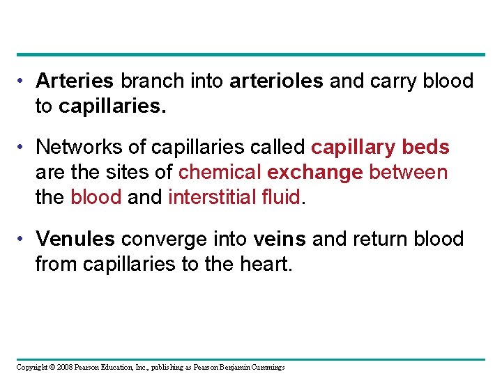  • Arteries branch into arterioles and carry blood to capillaries. • Networks of