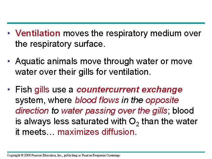  • Ventilation moves the respiratory medium over the respiratory surface. • Aquatic animals