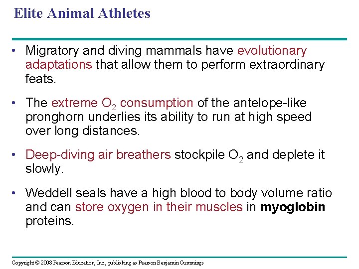 Elite Animal Athletes • Migratory and diving mammals have evolutionary adaptations that allow them