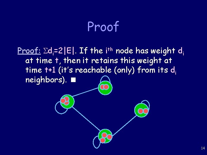 Proof: di=2|E|. If the ith node has weight di at time t, then it