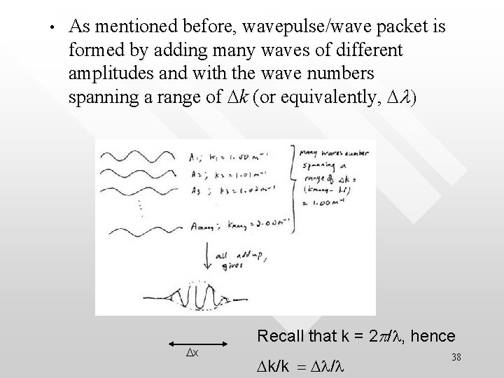  • As mentioned before, wavepulse/wave packet is formed by adding many waves of
