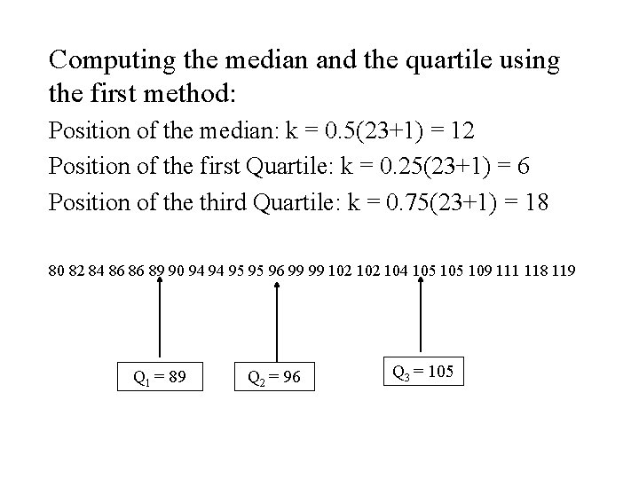 Computing the median and the quartile using the first method: Position of the median: