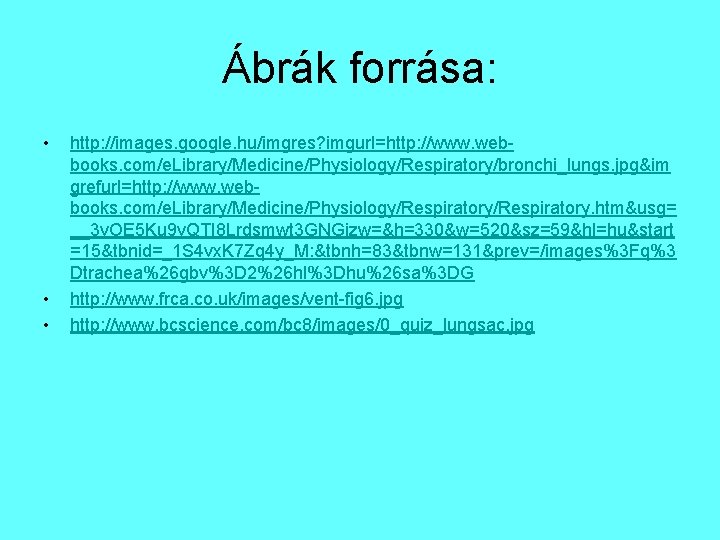 Ábrák forrása: • • • http: //images. google. hu/imgres? imgurl=http: //www. webbooks. com/e. Library/Medicine/Physiology/Respiratory/bronchi_lungs.