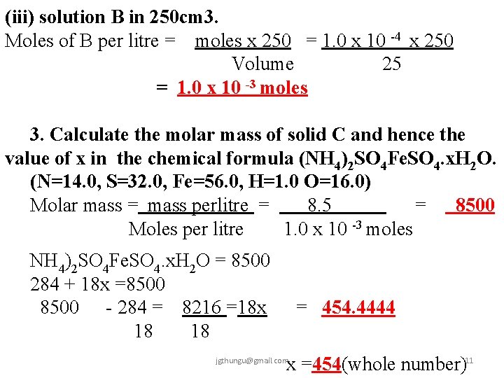 (iii) solution B in 250 cm 3. Moles of B per litre = moles