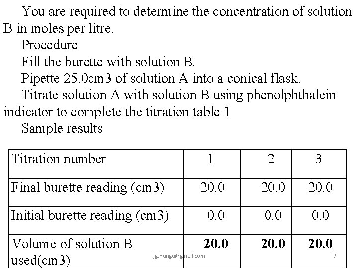 You are required to determine the concentration of solution B in moles per litre.