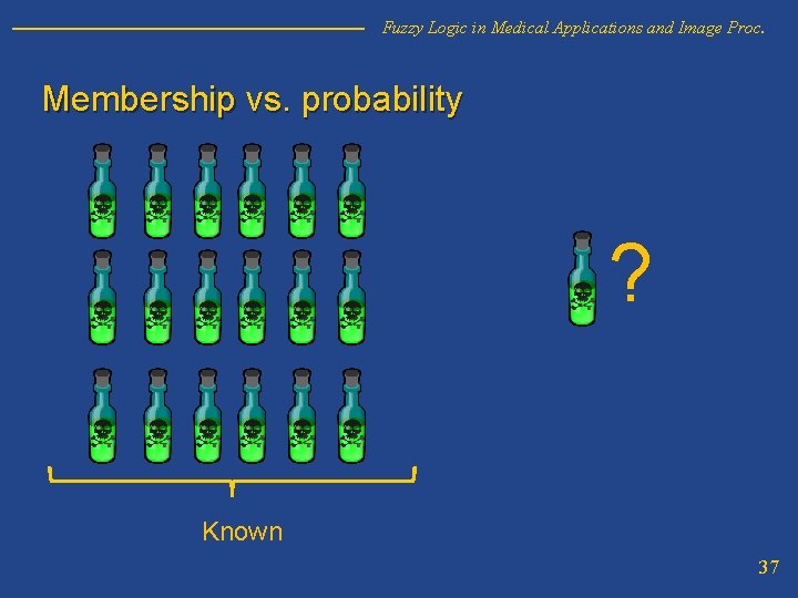 Fuzzy Logic in Medical Applications and Image Proc. Membership vs. probability ? Known 37