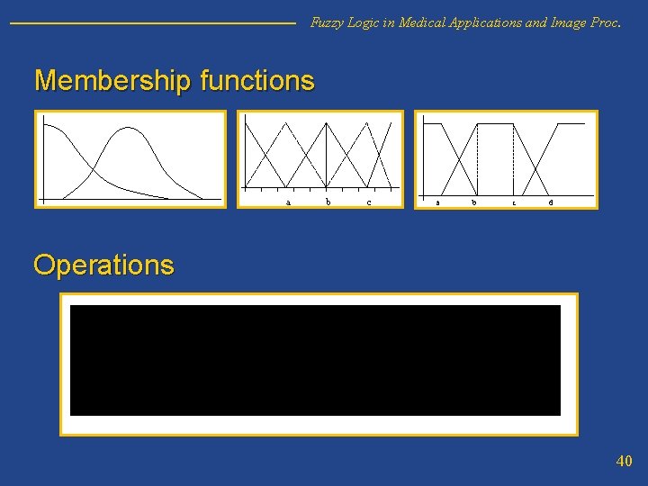 Fuzzy Logic in Medical Applications and Image Proc. Membership functions a b c d