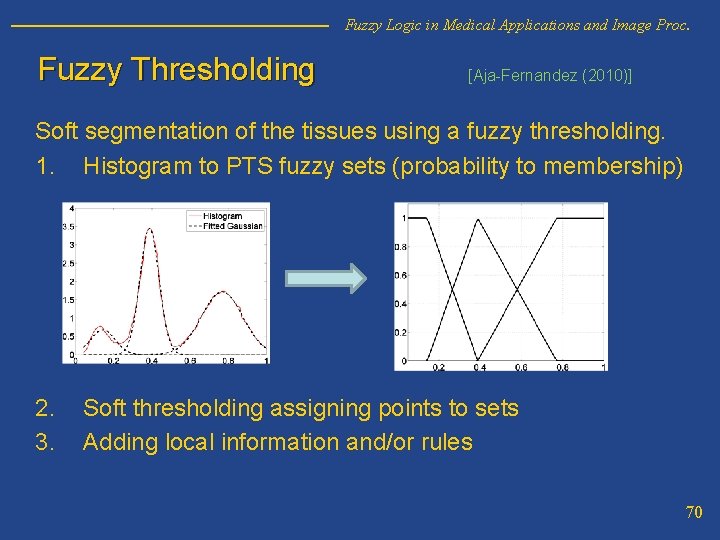 Fuzzy Logic in Medical Applications and Image Proc. Fuzzy Thresholding [Aja-Fernandez (2010)] Soft segmentation