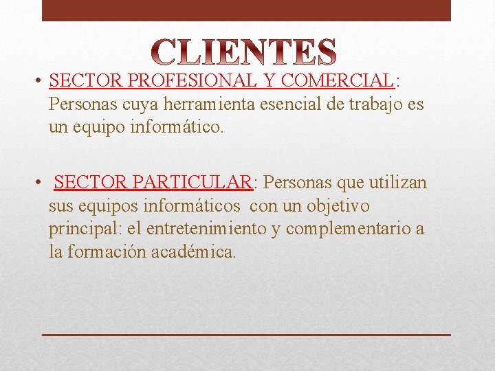  • SECTOR PROFESIONAL Y COMERCIAL: Personas cuya herramienta esencial de trabajo es un