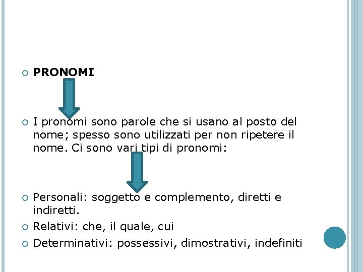  PRONOMI I pronomi sono parole che si usano al posto del nome; spesso