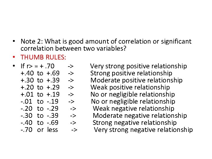 • Note 2: What is good amount of correlation or significant correlation between • Note 2: What is good amount of correlation or significant correlation between
