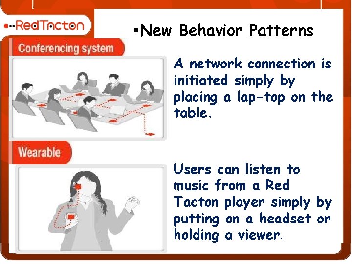 §New Behavior Patterns A network connection is initiated simply by placing a lap-top on