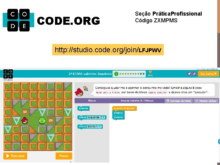 CODE. ORG Seção Prática. Profissional Código ZXMPMS http: //studio. code. org/join/LFJPWV 