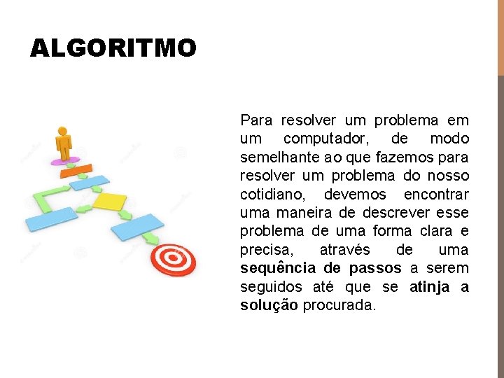 ALGORITMO Para resolver um problema em um computador, de modo semelhante ao que fazemos