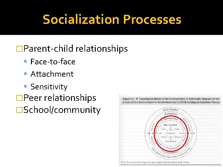 Socialization Processes �Parent-child relationships Face-to-face Attachment Sensitivity �Peer relationships �School/community 