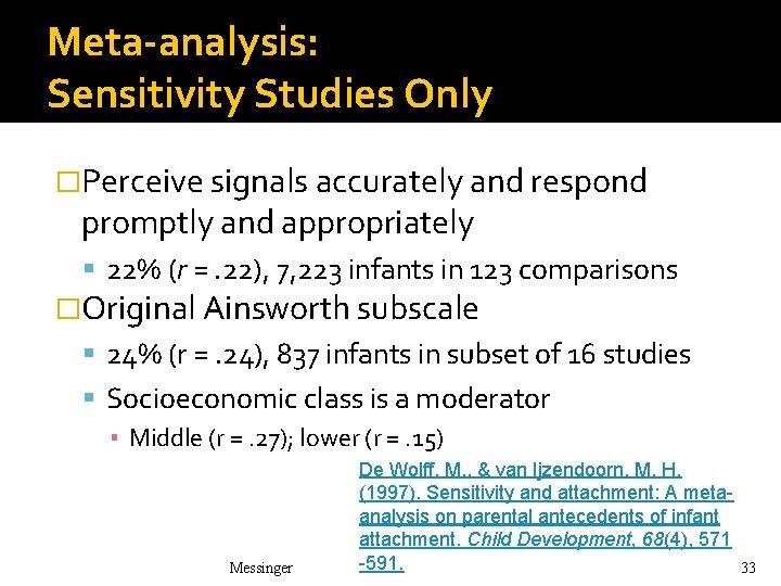 Meta-analysis: Sensitivity Studies Only �Perceive signals accurately and respond promptly and appropriately 22% (r